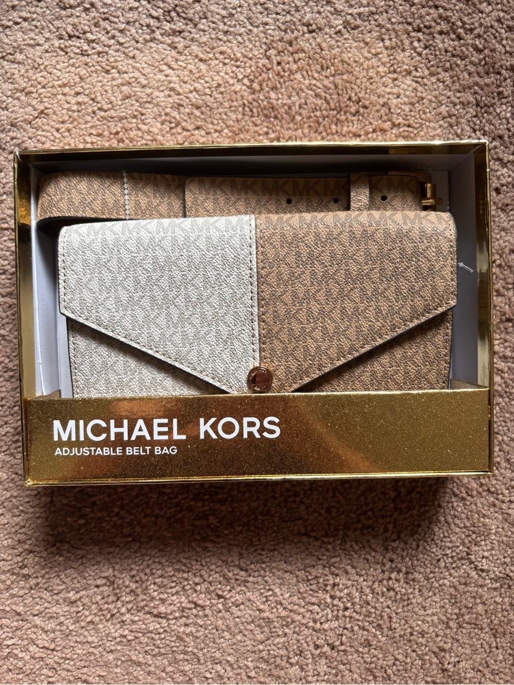 Michael Kors Signature Two-Tone Adjustable Envelope Belt Bag New
